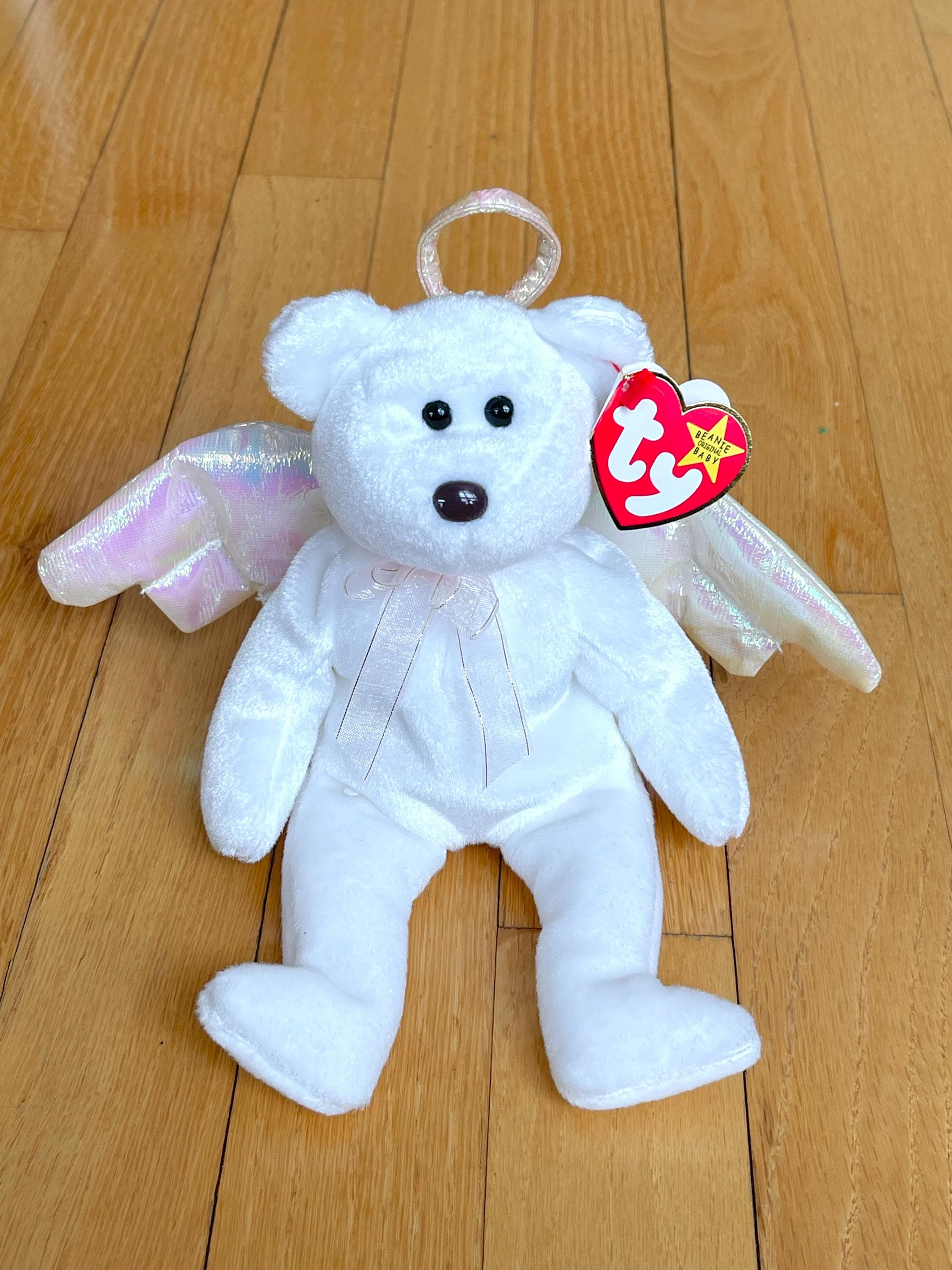 RARE Stunning Vintage 1998 Mint TY Beanie Babies Halo Bear White