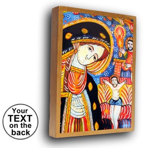 Icono de la Madre María, icono hecho a mano, icono rumano, Nuestra Señora y Jezus, Icono con texto en la parte posterior