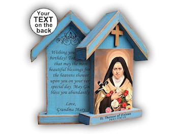 St Therese of Lisieux Icon, Rustic Painted Wood Shrine, Personalized Gift