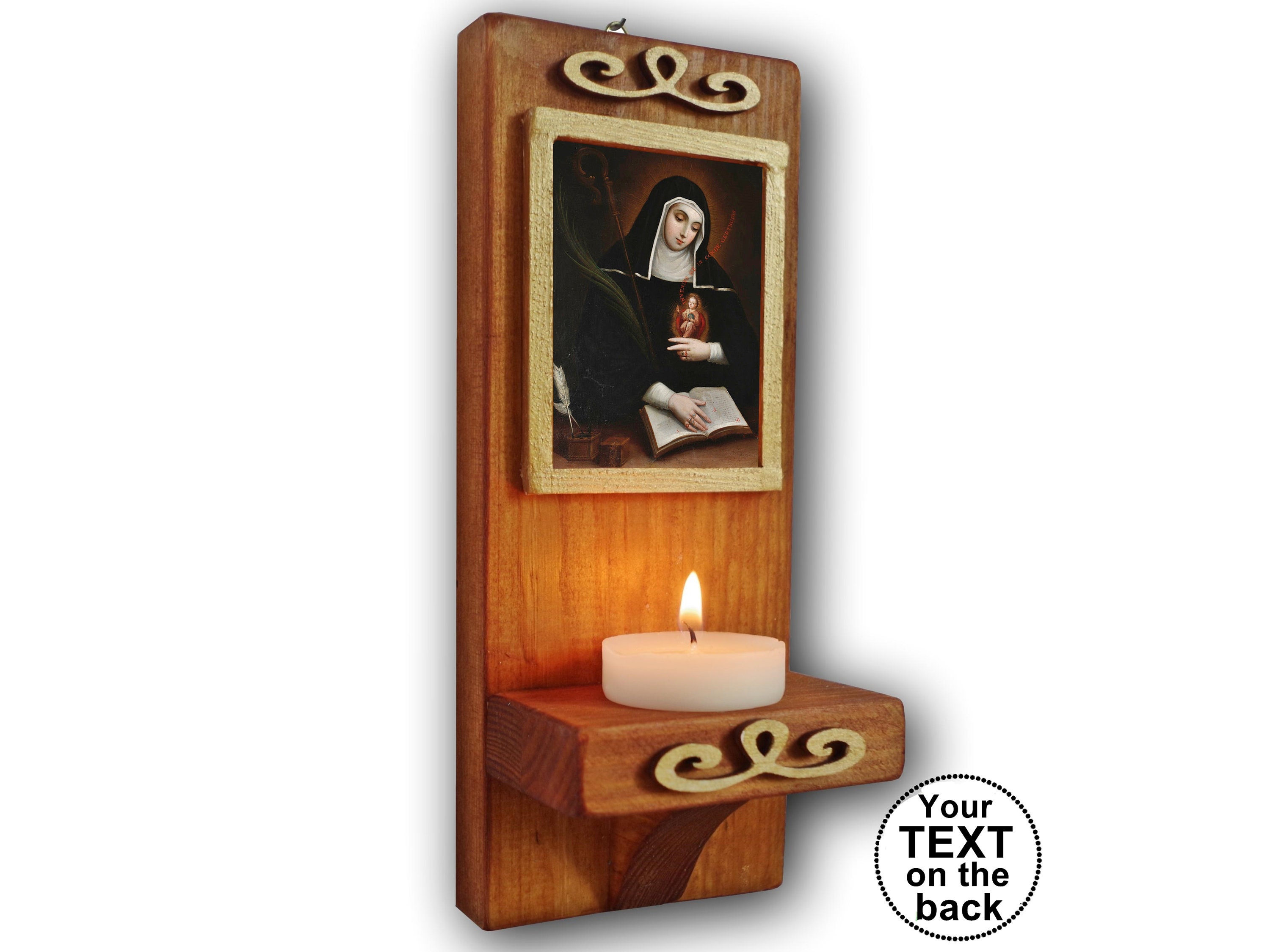 Handmade Saint Gertrude Icon - Personalized Religious Gift 10x7.5cm Wooden Altar Art From Poland