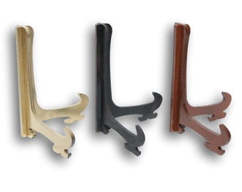 Soporte de madera para iconos, acabado dorado, negro y marrón, para exhibición en caballete.