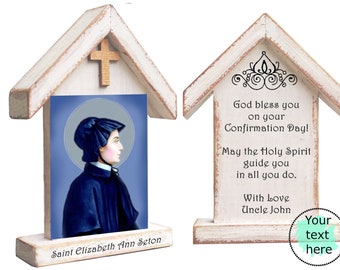 St Elizabeth Ann Seton, Saint Elizabeth,  religion gift, st Elizabeth,  Christian altar, wooden shrine, godparents gift