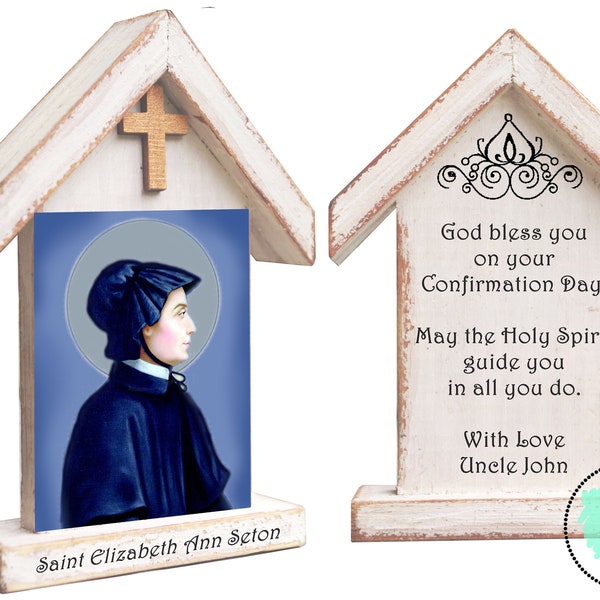 St Elizabeth Ann Seton, Saint Elizabeth, religieus geschenk, st Elizabeth, christelijk altaar, houten heiligdom, peetouders geschenk