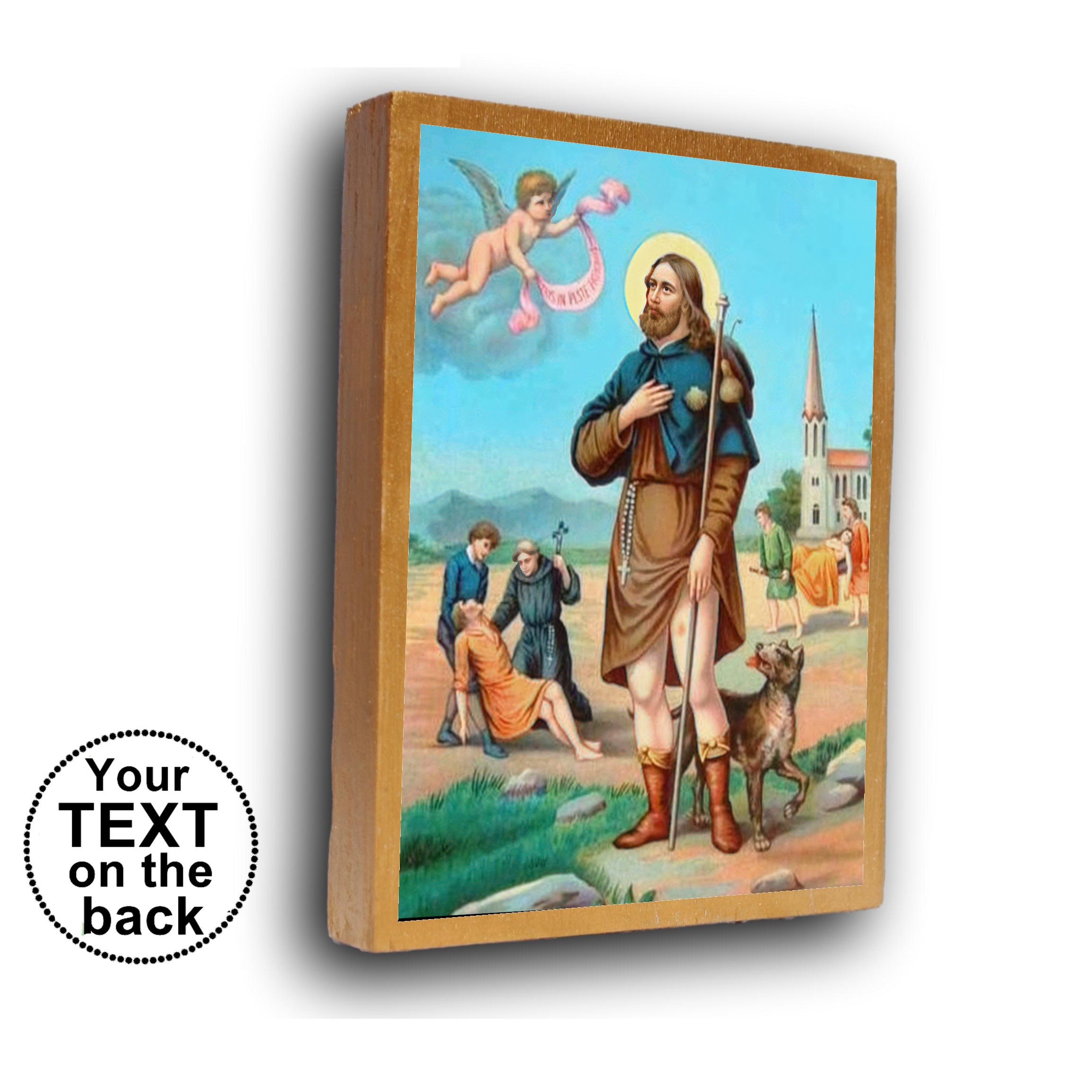 Saint Roch icon, St Roch icon,  patron dog, Catholic Art, St Rocco, Patron Saint of infectious diseases, Saint with Dog,