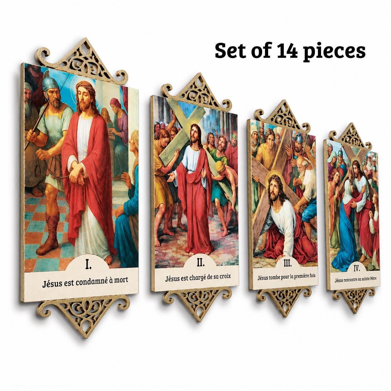 ラスト　黄星邱鼎杰関連グッズ　14点全セット　LOVEFUN Set of 14 Stations of the Cross, Wood Wall Art, Catholic Home