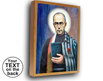 St Maximilian Kolbe, Saint Maximilian icon, Kolbe statue, wood icon, altar decor
