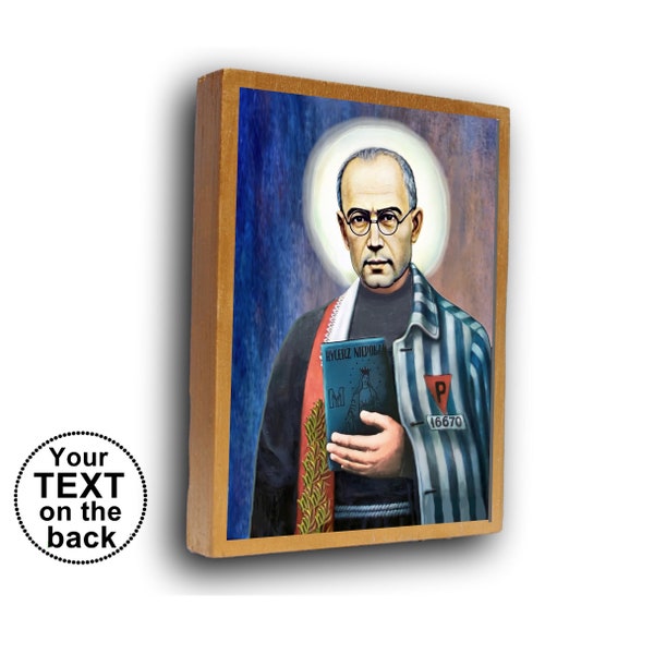 St Maximilian Kolbe, Saint Maximilian icon, Kolbe statue, wood icon, altar decor