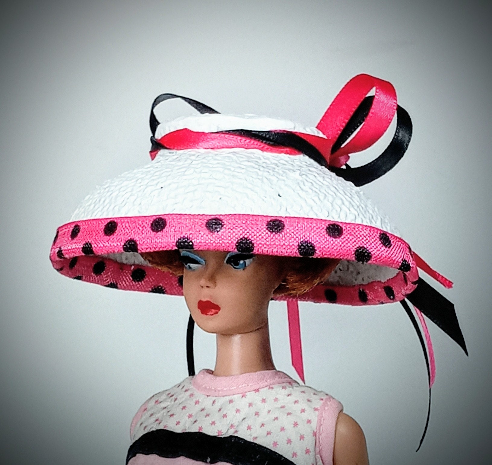 Vintage Barbie Handmade WHITE Barbie Hat with Black Polka Etsy