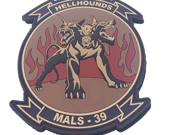 MALS-39 Hellhounds Tan PVC Patch - With Hook and Loop