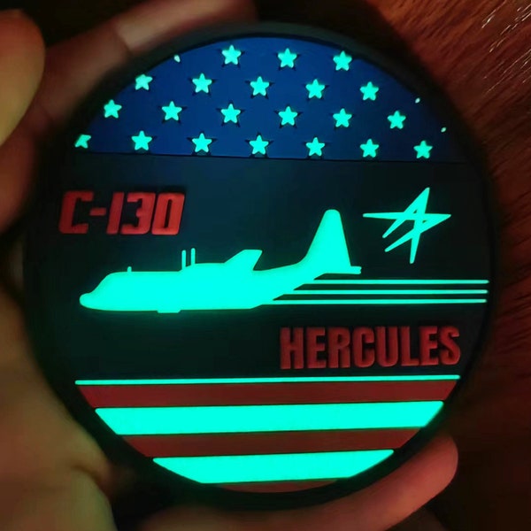 Lockheed Martin® C-130 Hercules® Flag GITD PVC Patch – With Hook and Loop, Officially Licensed, 3"