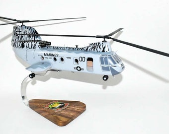 HMM-262 Flying Tigers CH-46 model, 1/38 (14") Scale, Mahogany, Phrog