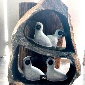 Shona stone serpentine BIRD statue art natural stone carving with ~ birds from Zimbabwe