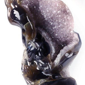 SEHR GROSSER 8,5 &quot;Achat-Amethyst-Leopard, der ~ Edelsteinmineralskulptur, große Mineralfossilfigur schnitzt, 2764 Gramm