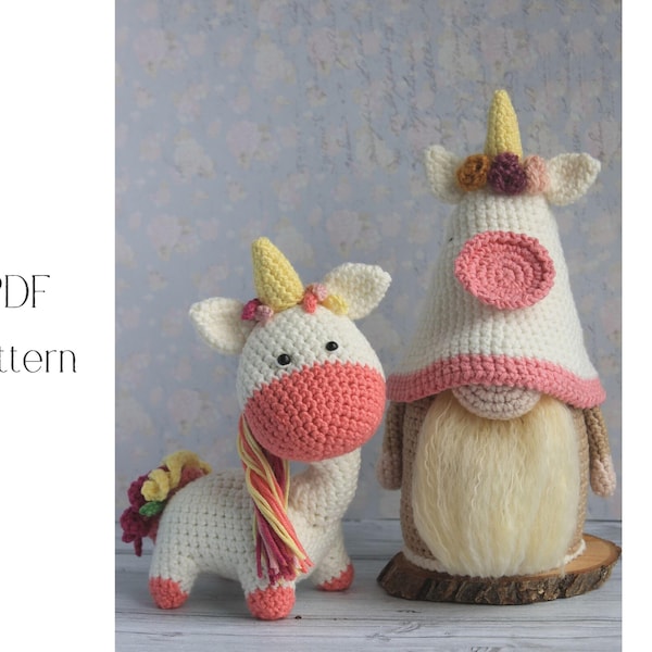 Crochet Unicorn gnome pattern, Amigurumi Unicorn, crochet gnome unicorn toy