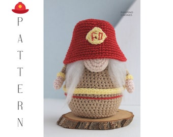 Crochet Pattern Fireman Gnome, Amigurumi Fireman, Fireman Gnome pattern