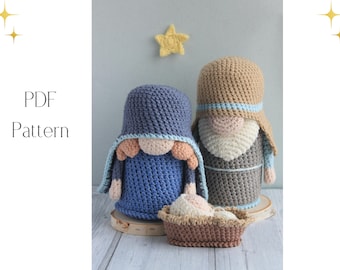 Crochet Christmas Nativity Gnomes pattern, Amigurumi Nativity Set pattern