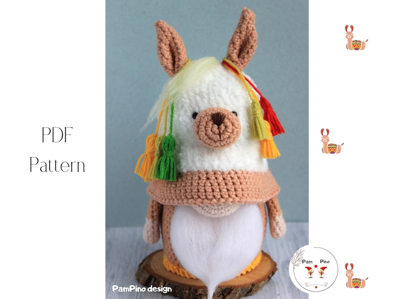 Crochet Mexican Alpaca gnome pattern, Amigurumi Alpaca, crochet gnome Alpaca image 3