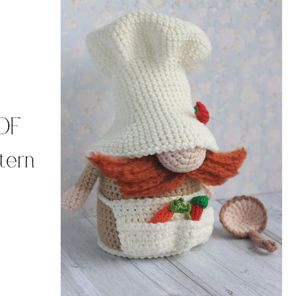 Chef gnome crochet pattern, Amigurumi chef, crochet gnome