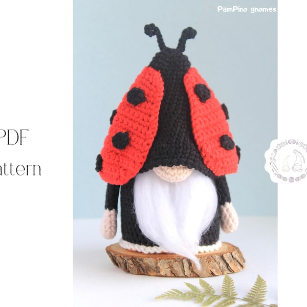 Modèle de gnome coccinelle au crochet, coccinelle Amigurumi, coccinelle de jardin gnome au crochet