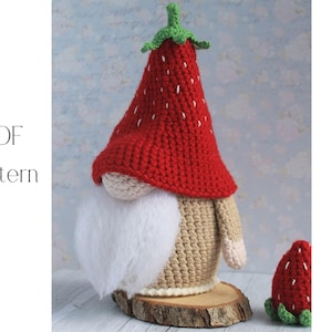 Crochet Strawberry gnome pattern, Amigurumi strawberry gnome, crochet gnome