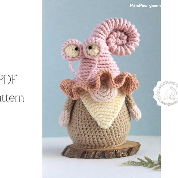 Modèle de nain d'escargot au crochet, escargot Amigurumi, nain de jardin au crochet