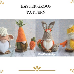 Crochet Easter gnomes set pattern, Amigurumi Easter, crochet gnomes