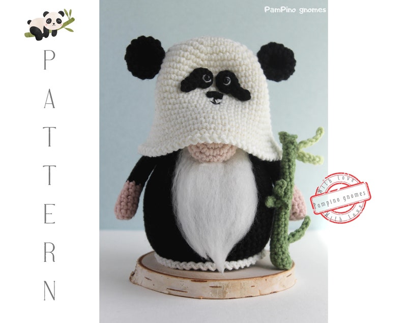Crochet Panda gnome pattern, Amigurumi panda, crochet gnome Panda image 3