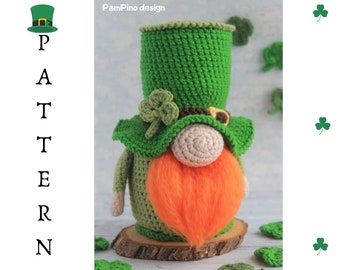 Crochet St Patrick gnome pattern, Amigurumi Leprechaun, crochet gnome St Patrick