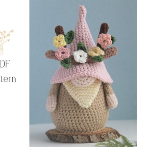 Crochet Spring deer gnome pattern, amigurumi deer, crochet gnome