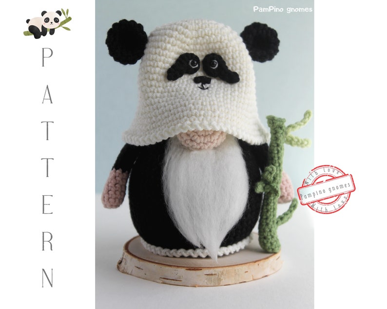 Crochet Panda gnome pattern, Amigurumi panda, crochet gnome Panda image 4