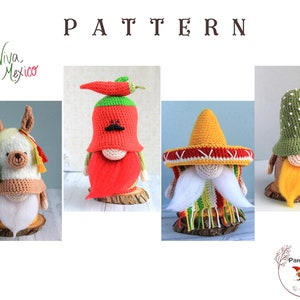 Crochet Mexican gnomes set pattern, Amigurumi Mexico, crochet gnome Viva Mexico