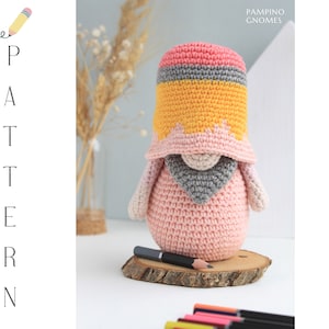 Crochet Teacher's Day Pencil Gnome pattern, crochet gnome pencil, amigurumi crochet pattern Gnome