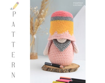 Crochet Teacher's Day Pencil Gnome pattern, crochet gnome pencil, amigurumi crochet pattern Gnome