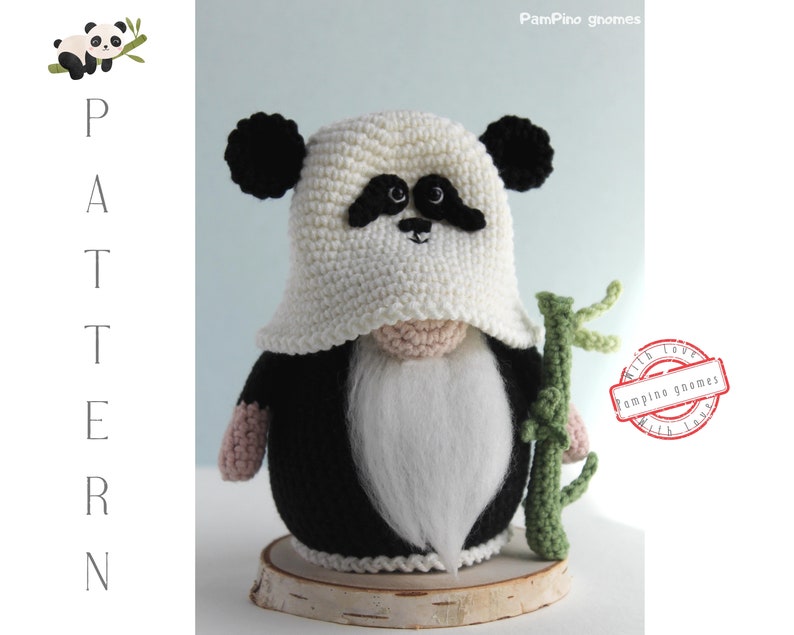 Crochet Panda gnome pattern, Amigurumi panda, crochet gnome Panda image 7