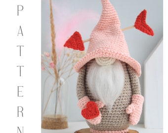 Crochet Valentine Arrow heart gnome pattern, Amigurumi arrow pattern