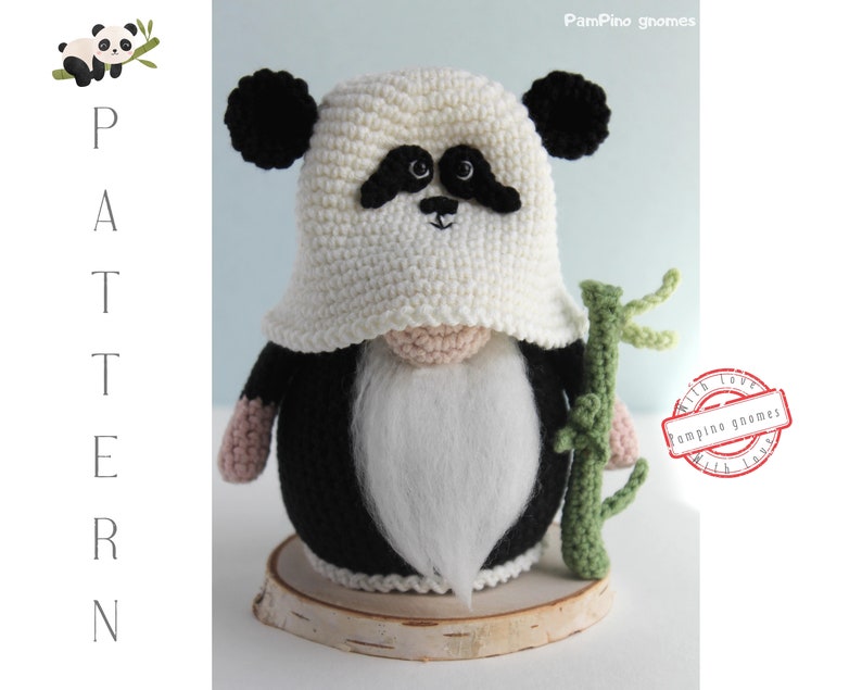 Crochet Panda gnome pattern, Amigurumi panda, crochet gnome Panda image 5