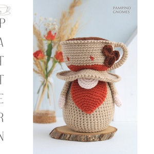 Crochet Pattern Coffee Cup Gnome, Crochet coffee cup pattern, crochet coffee cozy, Crochet gnome, crochet pattern amigurumi
