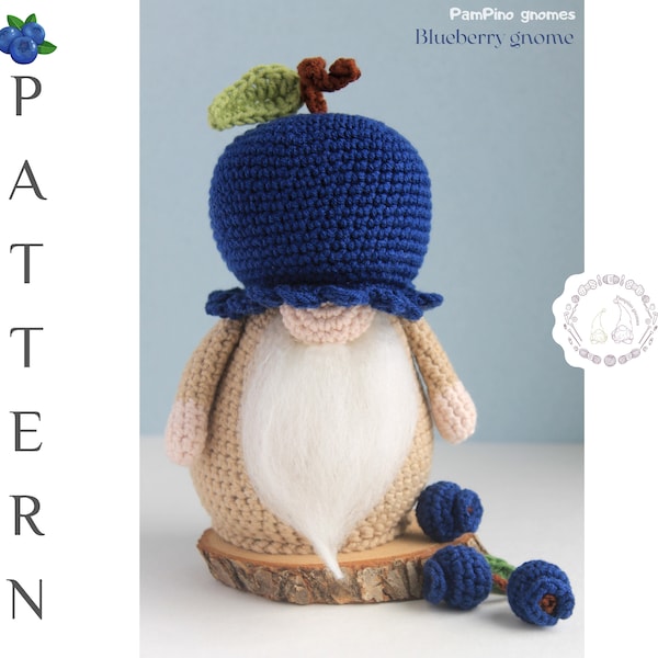 Crochet Blueberry Gnome pattern, Amigurumi Blueberry, crochet gnome berry