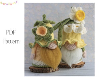 Daffodil gnome crochet pattern, amigurumi daffodil, crochet gnome