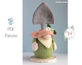 Crochet Shovel gnome pattern, Amigurumi shovel, crochet gnome garden