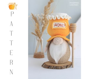 Spring crochet pattern Honey Jar Gnome, Amigurumi pattern Honey, crochet Honey jar