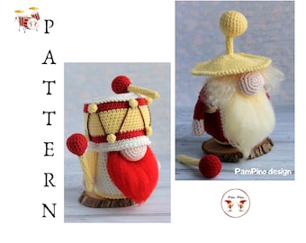 Crochet Drummer gnomes pattern, Amigurumi drummer, crochet music gnome