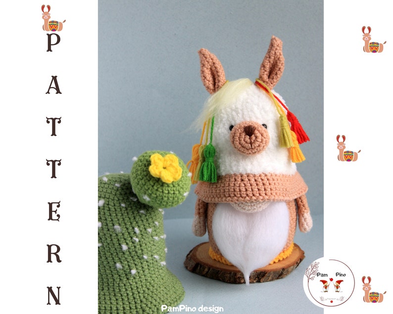 Crochet Mexican Alpaca gnome pattern, Amigurumi Alpaca, crochet gnome Alpaca image 7