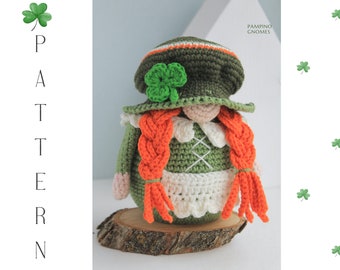 St Patrick's Day female gnome crochet pattern, Good Luck gnome, Leprechaun gnome pattern, Irish gnome