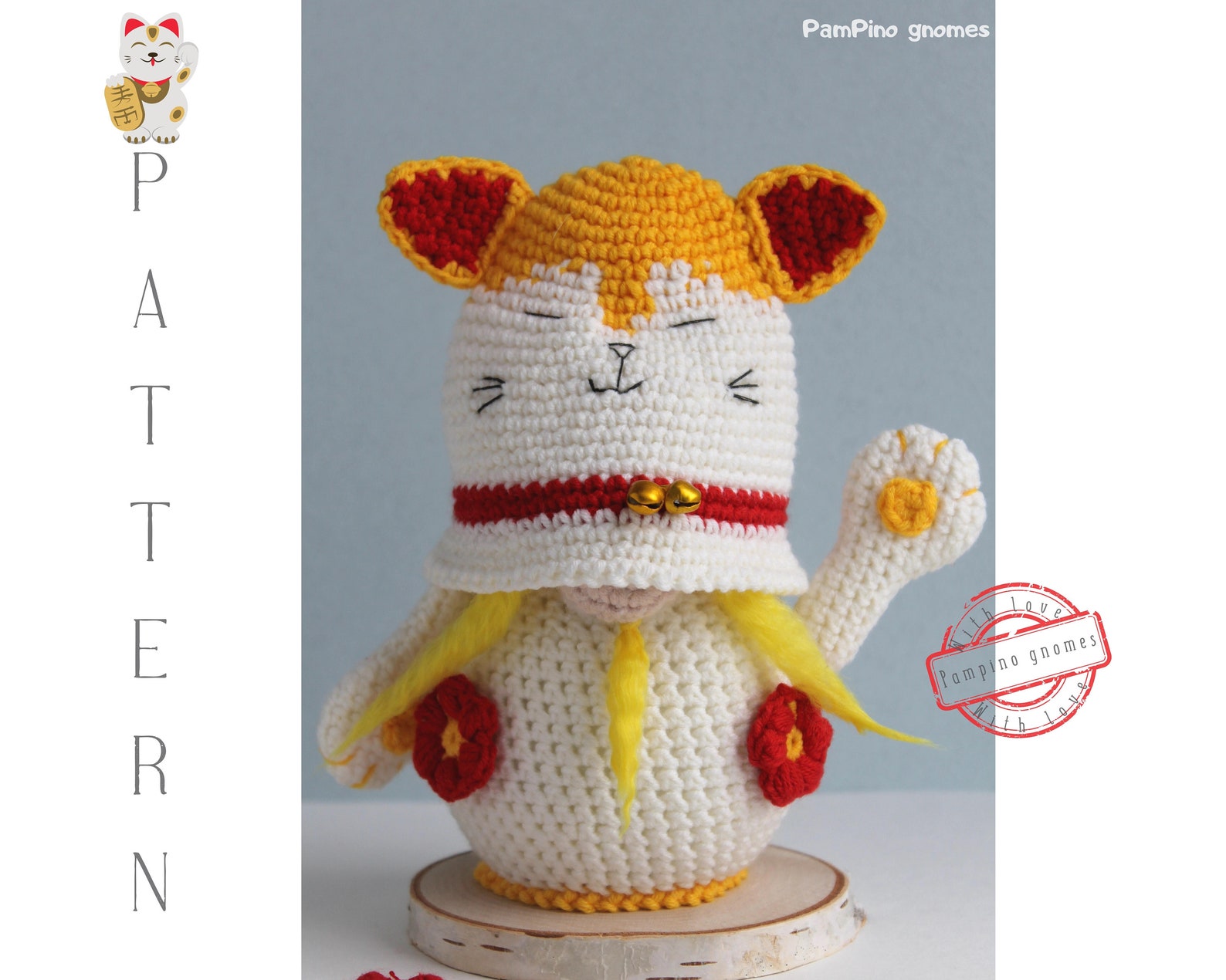 Crochet Cat Maneki Neko Gnome Pattern Amigurumi Lucky Cat Etsy