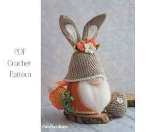 Crochet Easter Bunny gnome pattern, Amigurumi Bunny, crochet gnome Easter