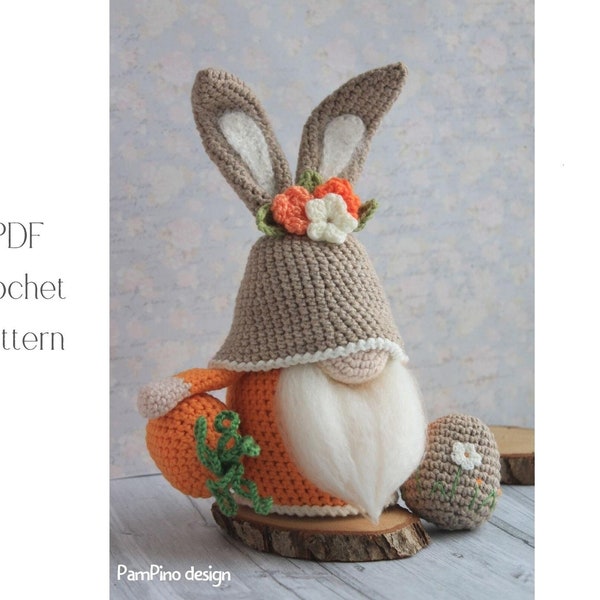 Crochet Easter Bunny gnome pattern, Amigurumi Bunny, crochet gnome Easter