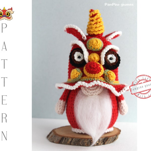 Crochet Dragon Gnome pattern, Amigurumi Dragon, crochet gnome Red dragon