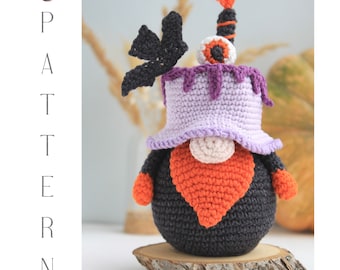 Halloween Cake Gnome crochet Pattern, Amigurumi cake Halloween, Purple Halloween Gnome