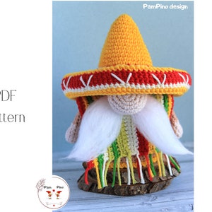 Patrón de gnomo Pedro mexicano a crochet, amigurumi Pedro, gnomo crochet México